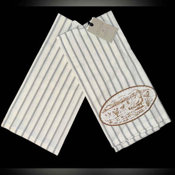 Stitch & Weft Natural Cotton Kitchen Towels 2 pk chicken farmhouse stripe nwt - Picture 1 of 8
